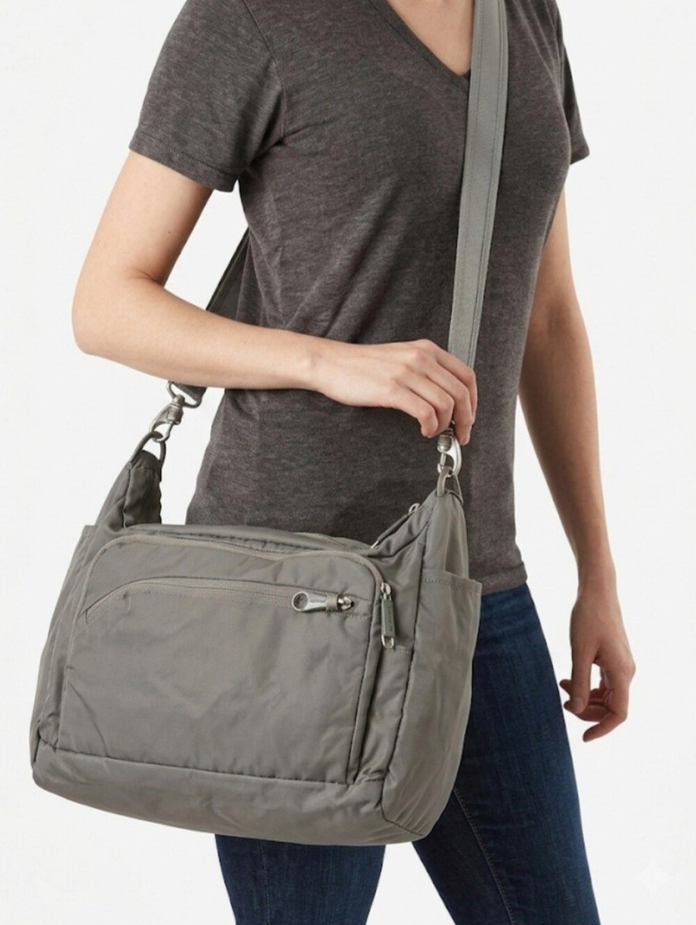 Pacsafe x eBags Anti-Theft RFID Blocking Nylon Crossbody Bag Travel Purse Gray